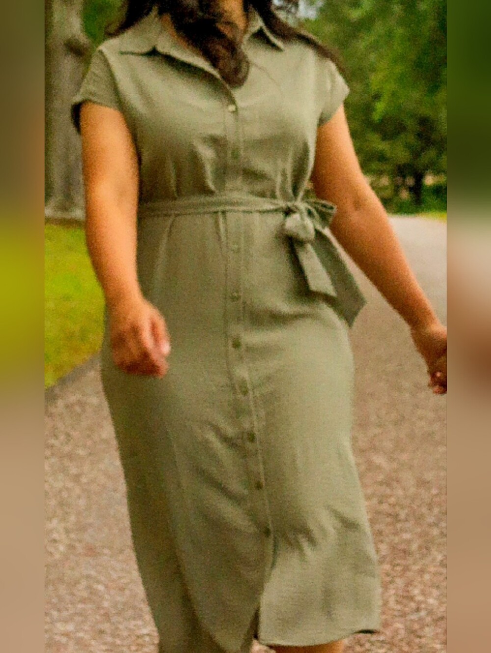 DKNY Taupe Button-Front Midi Shirt Dress